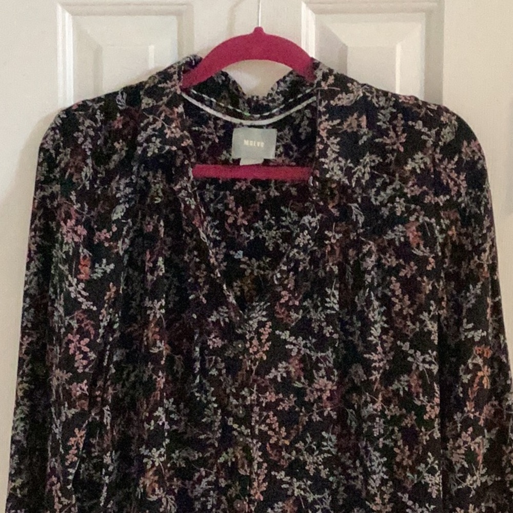NWOT Maeve Anthropologie Black Floral Crinkled Button-Down Shirt